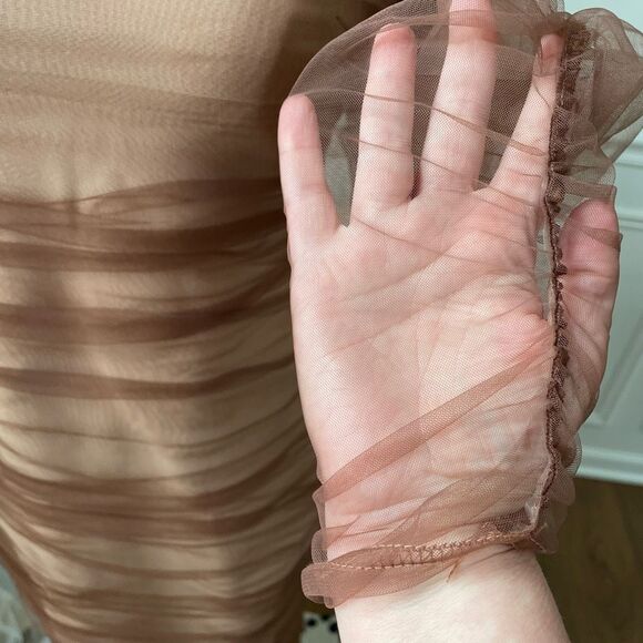 Fashion Nova Ruched and Ready Bandaged Midi Dress Mauve Taupe L - Picture 5 of 12